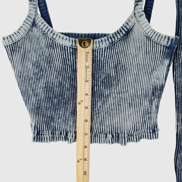 ZARA Women’s 2-Piece Ribbed Tie Dye Velvet Set Blue Crop Top & Maxi Skirt M - Picture 7 of 12